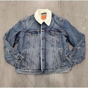 Levi's Sherpa Lined Denim Jacket Men's Size L Trucker Blue Fleece Winter Coat